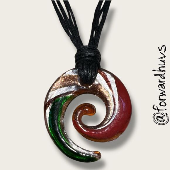 Handcrafted Spiral Glass Pendant Necklace – Multicolor Swirl on Black Cord - Picture 3 of 7
